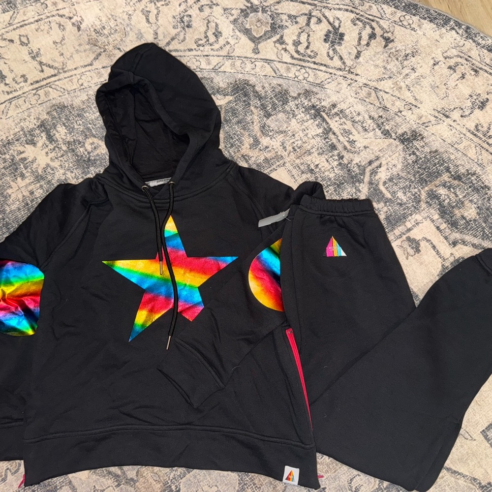 Black Hoodie Set with Rainbow Star
